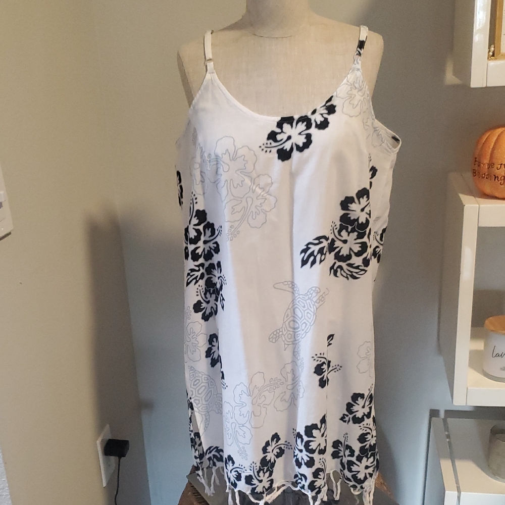 Cabali vintage floral Print summer beach dress Sleeveless Dress, Size L